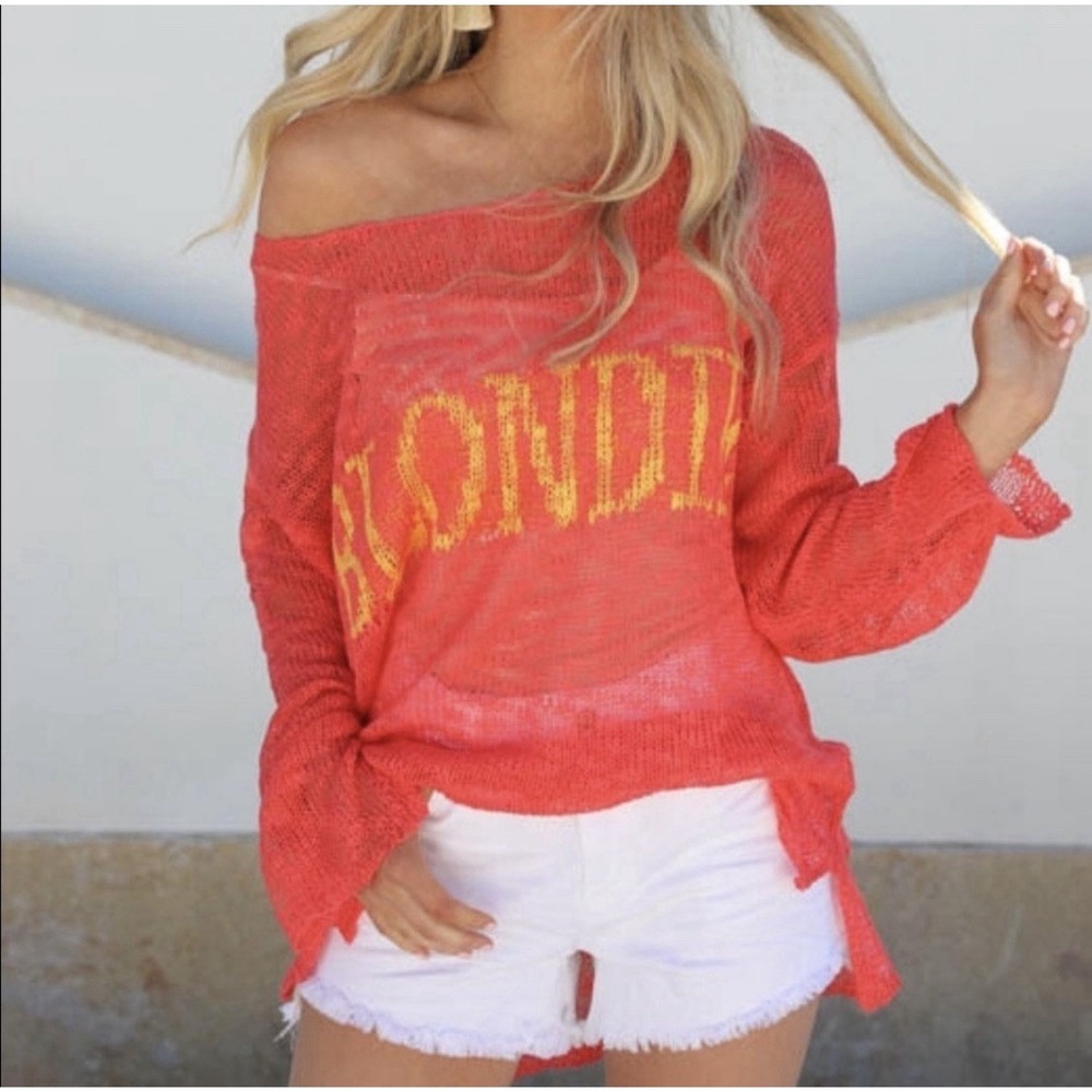 Judith March Small Blondie Coral Open Knit Sweater Pull Over Scoop Neck